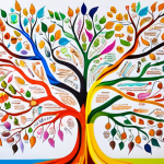 **A vibrant mind map overflowing with colorful branches, keywords, and small icons, radiating outwards from a central topic. The style should be playful and engaging, reflecting the creative and organized nature of mind mapping. It should convey a sense of clarity and connection between ideas.**