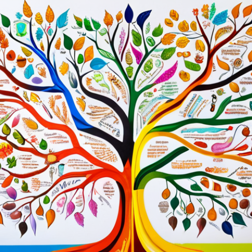 Home 18 **A vibrant mind map overflowing with colorful branches, keywords, and small icons, radiating outwards from a central topic. The style should be playful and engaging, reflecting the creative and organized nature of mind mapping. It should convey a sense of clarity and connection between ideas.**