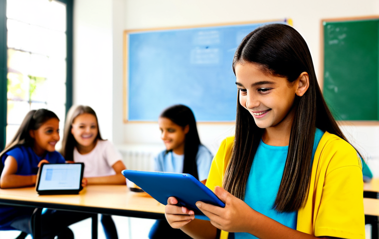 Personalized Learning Platform**

"A bright and engaging scene of a young Brazilian student using a tablet computer in a modern, colorful classroom. The tablet displays a personalized learning application with interactive exercises. The student is smiling and focused, wearing appropriate school attire. Background shows other students collaborating in small groups. safe for work, appropriate content, fully clothed, professional, perfect anatomy, natural proportions, high quality"

**