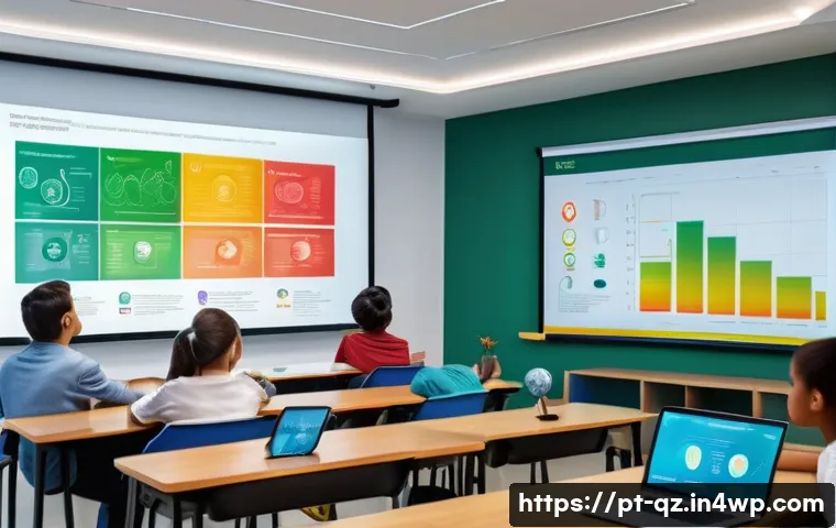 인지능력 증강을 위한 멀티미디어 사용 - A modern classroom scene in Brazil showing diverse students attentively watching an educational vide...