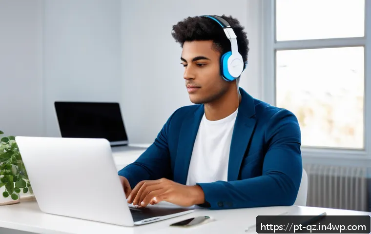 인지능력 증강 기술의 글로벌 이슈 - A modern home office scene featuring a young adult wearing a sleek, lightweight transcranial direct ...